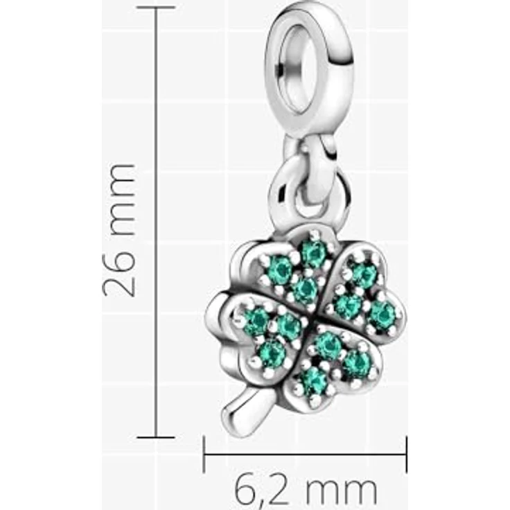 PANDORA Me Charm-Anhänger, vierblättriges Kleeblatt aus Sterling-Silber mit grünen Pavé-Schmucksteinen, 2,6 x 7,6 x 6,2 mm, kompatibel mit Me Kollektion – Bild 5