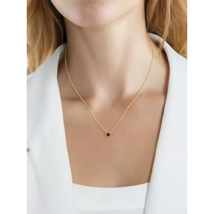 GLANZSTÜCKE MÜNCHEN Damen Halskette mit Kleeblatt, gelbvergoldeter Edelstahl, 40 cm plus 5 cm Verlängerung, eleganter Look – Bild 4