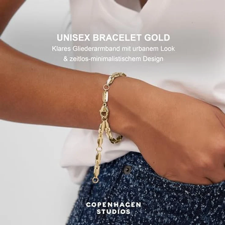 Copenhagen STUDIOS Edgy Bracelet Unisex, gold, Gliederarmband aus 14K vergoldetem Edelstahl, verstellbare Länge, wasserfest & hautfreundlich – Bild 2