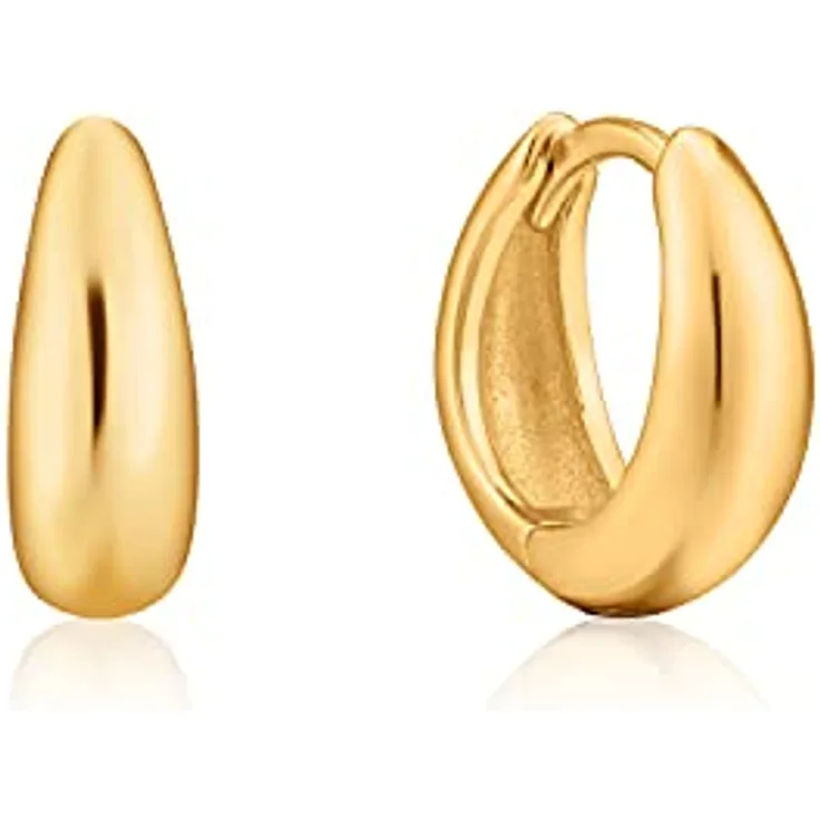 ANIA HAIE LUXE MINIMALISM Huggie Hoop Ohrstecker, 925 Sterling Silber 14k vergoldet, 11mm, inkl. Geschenkverpackung