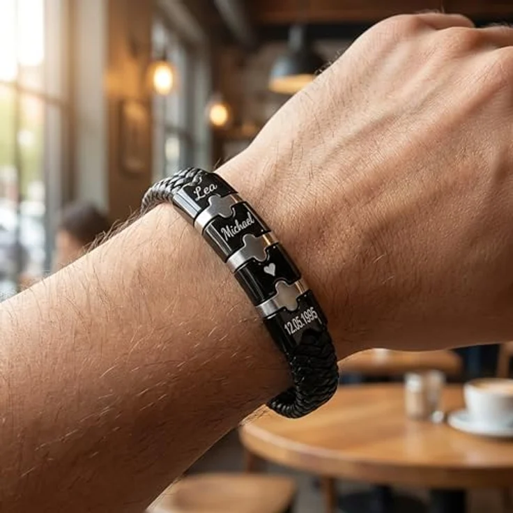 Q UNIQAL | Personalisiertes Lederarmband mit Gravur "SHAPE", Unisex, echtem Rindsleder, Magnetverschluss, 23 cm, handgemacht in Germany, inkl. Geschenkbox – Bild 2