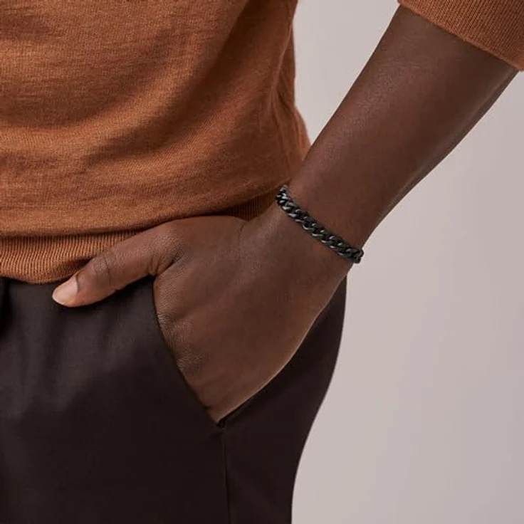 Fossil Herren-Gliederarmband Bold Chains, Edelstahl schwarz, matt und glänzend, Karabinerverschluss, JF04634001 – Bild 2
