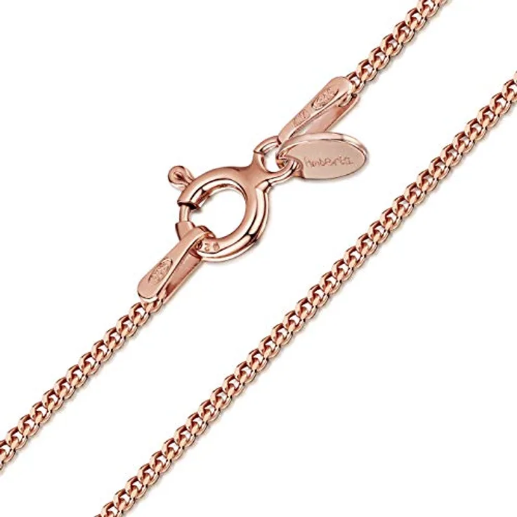 Amberta 925 Sterlingsilber 14k Roségold Damen-Halskette, Panzerkette 1.3 mm, 55 cm, nickelfrei, mit Echtheitszertifikat