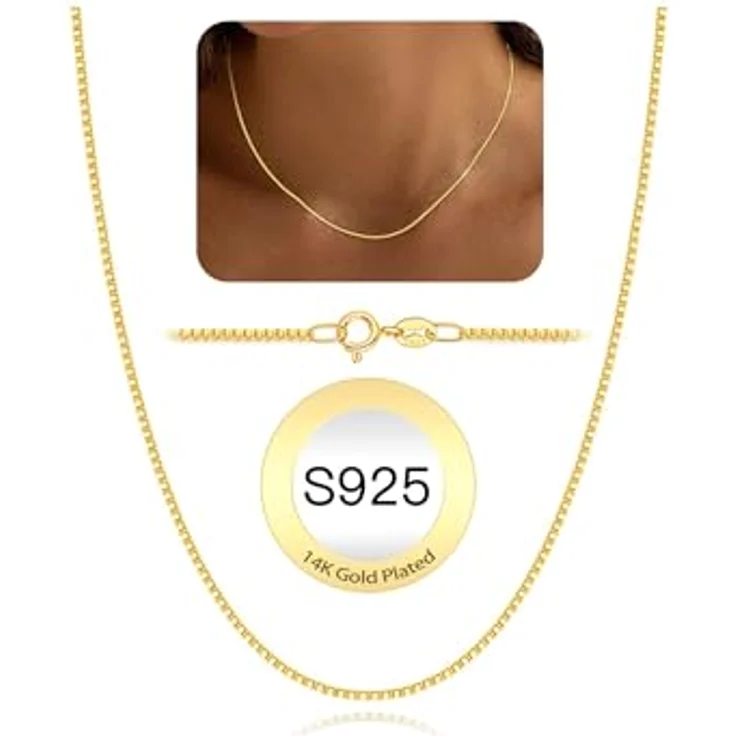 HARJJME Sterlingsilber Kette Damen 925, 1mm dünne Venezianierkette gold/silber, 18 Karat vergoldet, wasserfest, hypoallergen, 40/45/50/55 cm Längen wählbar – Bild 1