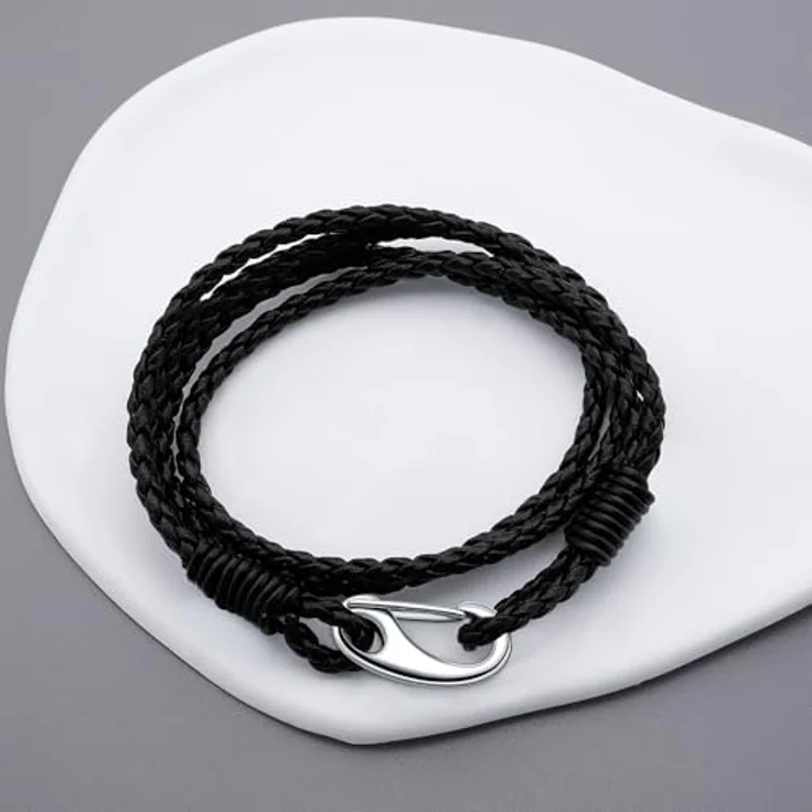 Viwind Geflochtenes Lederarmband Damen, Multilayer mit Edelstahl-Karabiner, 20cm, Schwarz, in Geschenkbox – Bild 5
