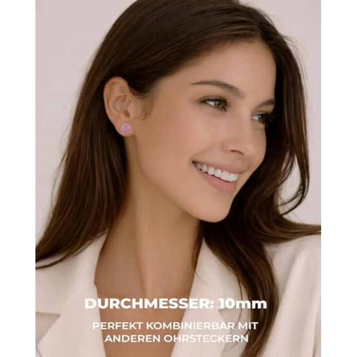 PURAJA Edelstein Ohrstecker Rhodonit, 10mm, 925 Sterling Silber für Allergiker, handgefertigtes Unikat in Geschenkbox – Bild 3