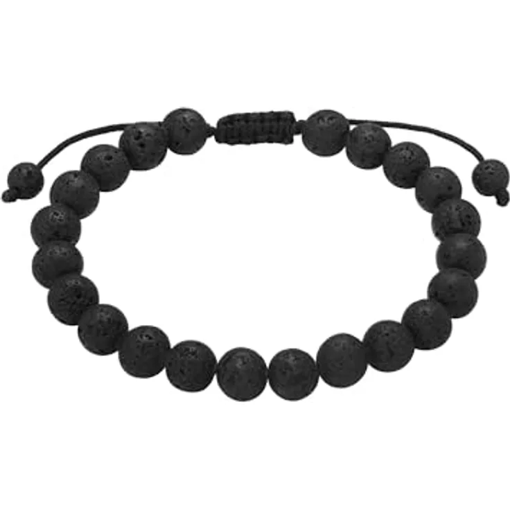 True Rebels Herren Armband Edelstahl schwarz mit Lavastein-Perlen, flexibler Zugverschluss 15-23 cm