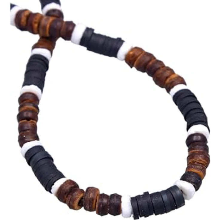 Kuzzoi Buddha Herren Halskette aus Heishi und Kokosnuss Holz Perlen (5-6 mm), 925 Sterling Silber Bead, 42 cm Surferkette für Männer – Bild 3