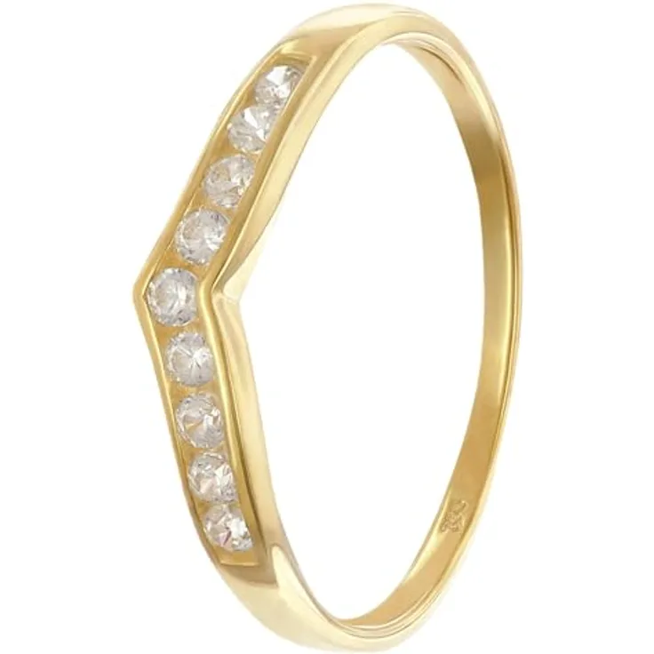 GLIZZ Damenring Gold 333/8K, zierliches Schmuckstück mit 9 Zirkonia, V-förmiges Design, Ringgröße 50/15,9