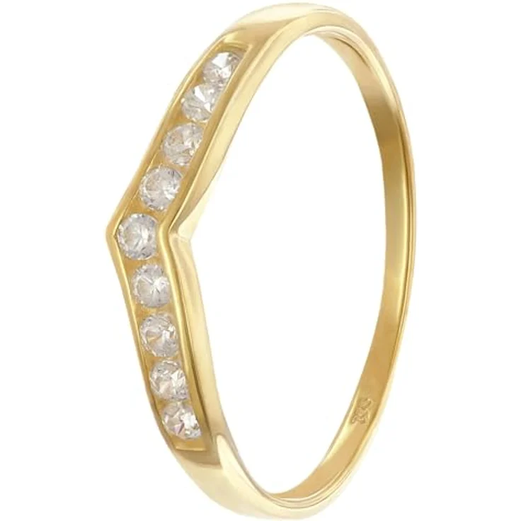 GLIZZ Damenring Gold 333/8K, zierliches Schmuckstück mit 9 Zirkonia, V-förmiges Design, Ringgröße 50/15,9 – Bild 1