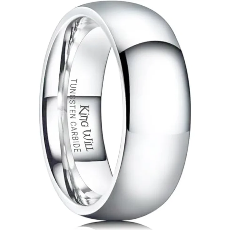 King Will Basic Herren 8mm Wolfram Metall Ring, klassisch hochglanzpoliert, Comfort Fit, gewölbt, für Hochzeit, N 1/2 (8) – Bild 1