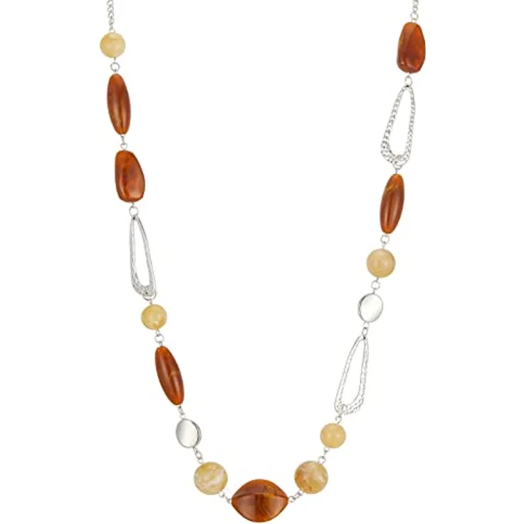 FULU AUTUMN Lange Perlenkette Damen Boho Statement Schmuck, 35 Zoll mit Karabinerverschluss, Camel Brown