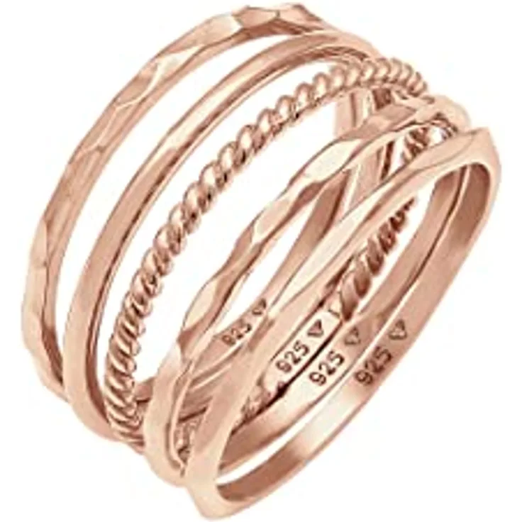 Elli Damen Ring Set Stacking Minimal Trend Blogger Basic, 925 Sterling Silber, anlaufgeschützt, handgefertigt