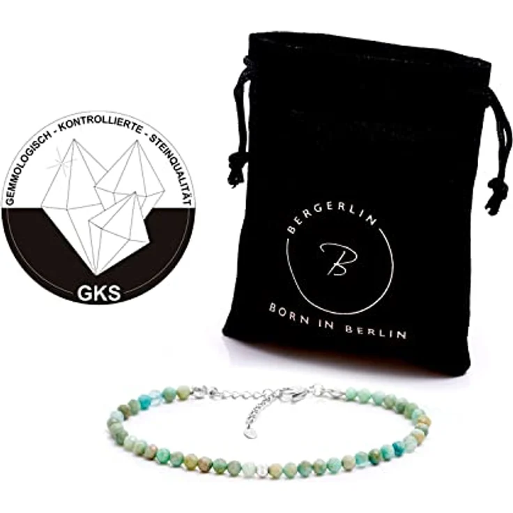 BERGERLIN Amazonit Armband, facettiertes türkis mit 925 Sterling Silberverschluss, Größe M-L – Bild 3