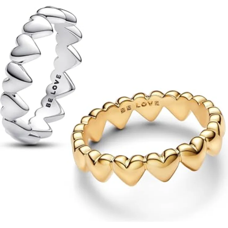 Pandora Fingerring Set, Zweifarbig mit poliertem 925 Sterlingsilber und goldplattierter Legierung, 4,5 mm breit