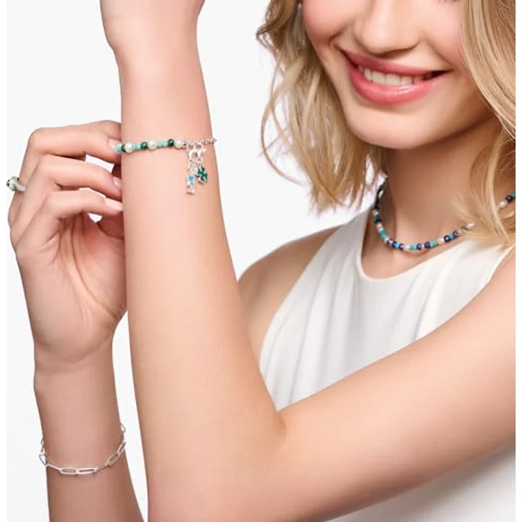 Thomas Sabo Charm-Anhänger Kleeblatt, recyceltes 925 Sterlingsilber mit Karabinerhaken, für Charm-Armbänder und Ketten – Bild 2