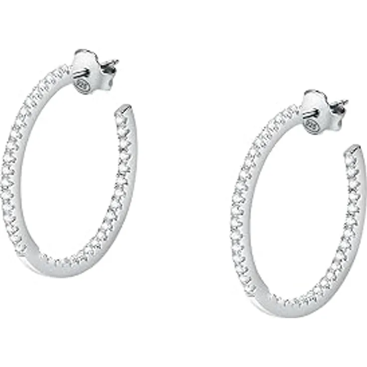 Morellato Creolen Tesori SAIW147, mittelgroße Creolen aus 925er Silber mit Zirkonia, glänzender Oberfläche und einzigartigem Design