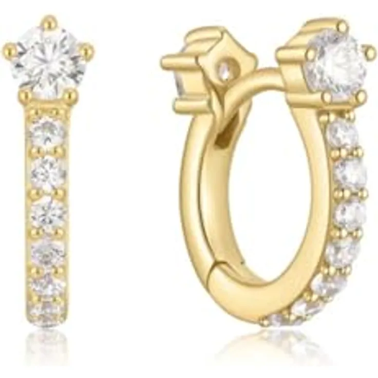 ANIA HAIE Melodic Poet Sparkling Pavé Huggie Hoop Damen Ohrringe, 14k vergoldet, 18 Zirkonia, Ø 7,5 mm, Geschenkverpackung