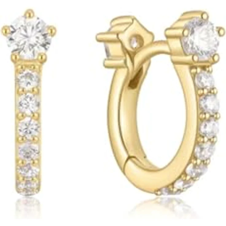 ANIA HAIE Melodic Poet Sparkling Pavé Huggie Hoop Damen Ohrringe, 14k vergoldet, 18 Zirkonia, Ø 7,5 mm, Geschenkverpackung – Bild 1