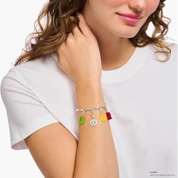 THOMAS SABO Charm-Goldbären-Anhänger, recyceltes Silber mit gelbem Kristallglas, HARIBO x THOMAS SABO Gravur – Bild 2