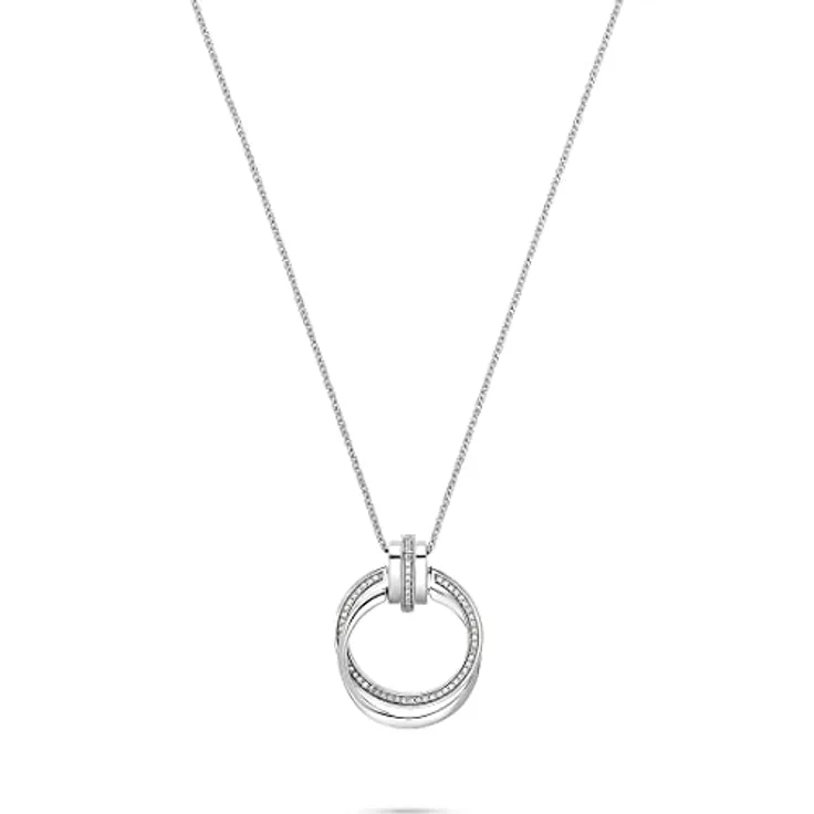 JETTE Damen-Halskette 925er Silber mit 61 Zirkonia, 45 cm Länge, Verlängerung 3 cm, eleganter Anhänger