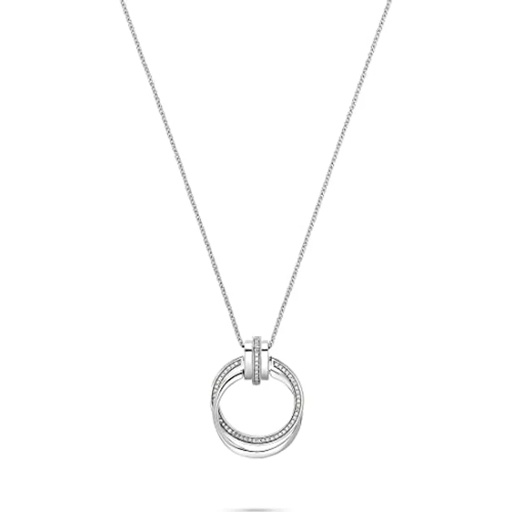 JETTE Damen-Halskette 925er Silber mit 61 Zirkonia, 45 cm Länge, Verlängerung 3 cm, eleganter Anhänger – Bild 1