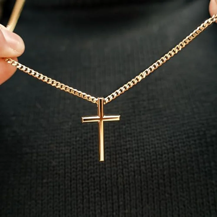 SERASAR Kreuz Halskette Herren, vergoldete Edelstahlkette mit Anhänger, 50cm oder 60cm, wasserfest, Geschenkidee für Männer – Bild 4