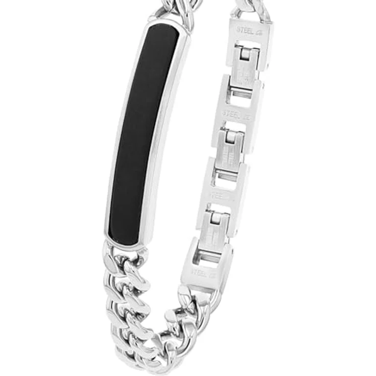 s.Oliver Identarmband Edelstahl Herren-Armschmuck, gravierbar, mit Achat, 18,5+3 cm, Silber, kommt in Schmuck Geschenk Box, 2035538 – Bild 2