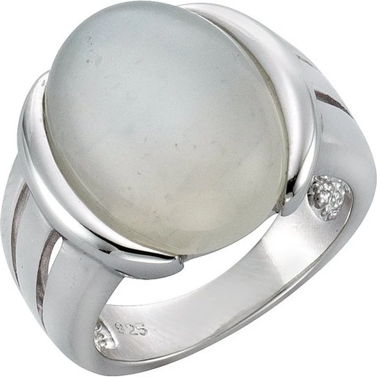 Zeeme Fingerring Silber 925 rhodiniert mit echtem Mondstein 16x12mm, weiß