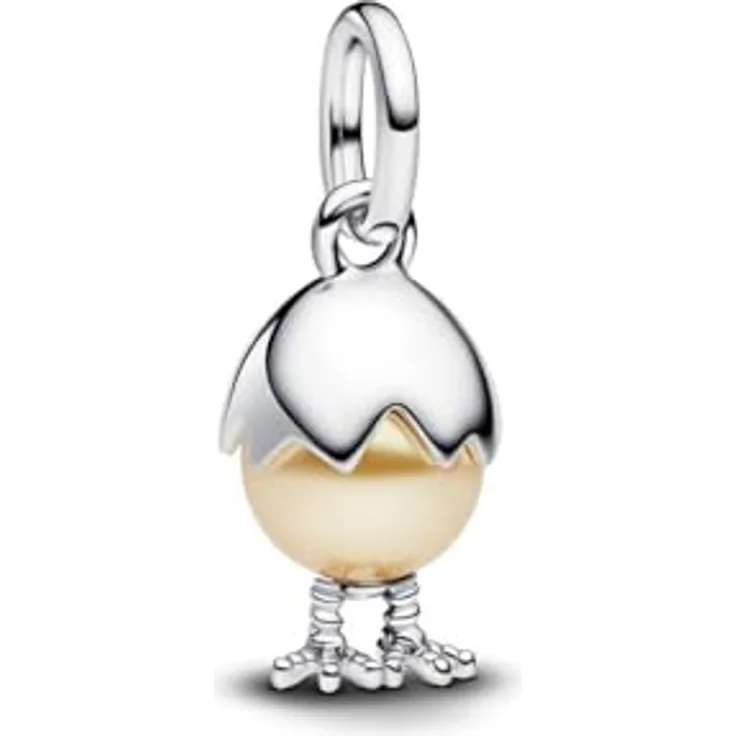 PANDORA Moments Osterei Charm-Anhänger, Sterling Silber mit künstlicher Kristallperle, kompatibel mit ME und Moments Armbändern, 793748C01