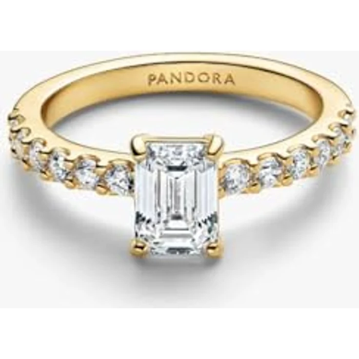 PANDORA Ring Rechteckiger Halo, 14 Karat Vergoldung mit Cubic Zirkonia, Damen Statement Ring mit erhabenem Stein und Pavé Ringschiene, Größe 52, 164506C01-52 – Bild 2