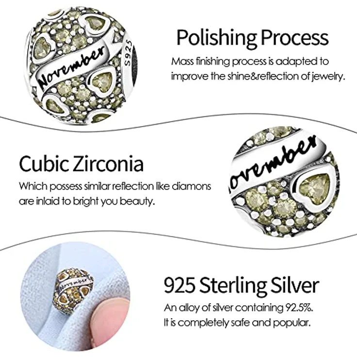 Pandach Damen Charm Anhänger Geburtsstein, 925 Sterling Silber, 12 Zirkonia Charms für Pandora Armband und Halskette – Bild 4