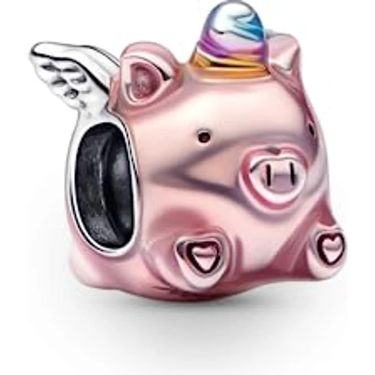 PANDORA Fliegendes Einhorn Schwein Charm, Sterling-Silber mit rosa Emaille, PANDORA Moments Kollektion, 792573C01 – Bild 1