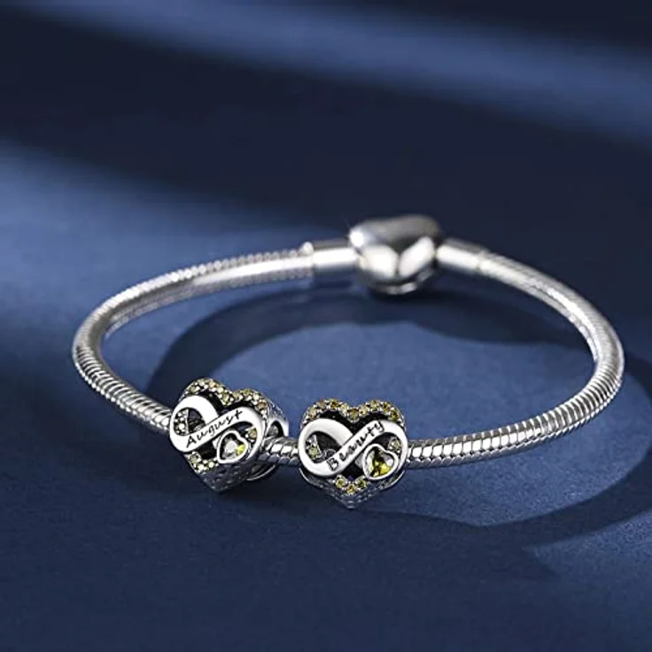 BIZK Damen Unendlichkeit Geburtsstein Charm Anhänger August, 925 Sterling Silber mit gelben Zirkon Steinen, kompatibel mit europäischen Armbändern – Bild 2