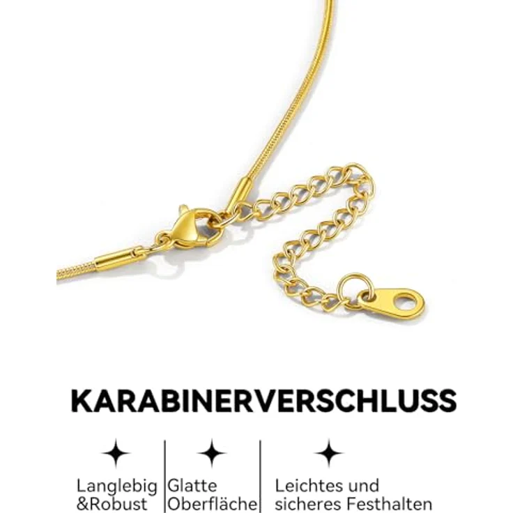 ChainsHouse Vergoldete Schlangenkette für Damen, 61 cm lange Edelstahl Halskette, 1,2 mm dünn, ohne Anhänger, antiallergisch und hautfreundlich – Bild 4