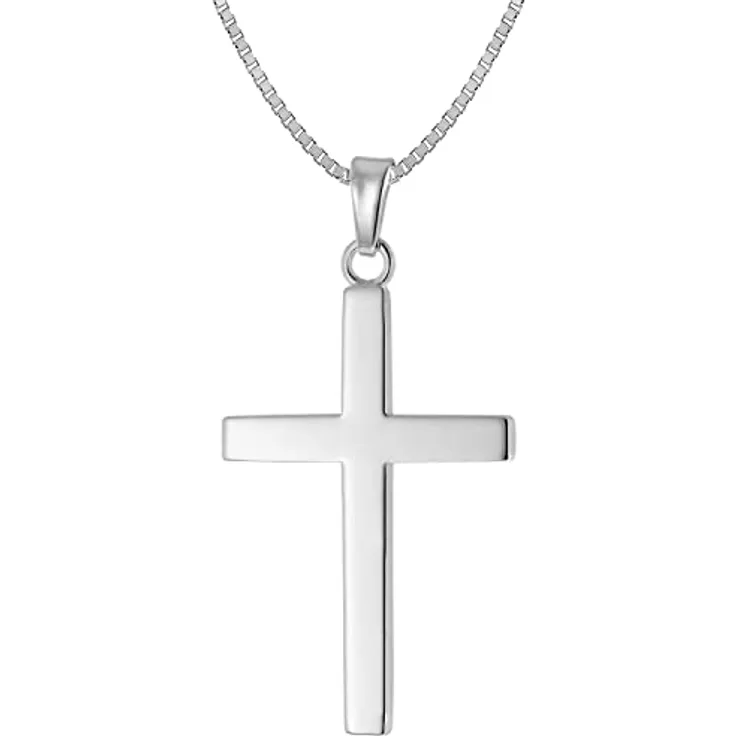 trendor Herren-Halskette mit Kreuz-Anhänger 28 mm aus Silber 925, zeitloser Halsschmuck mit Venezia-Kette, 50 cm, elegante Geschenkidee
