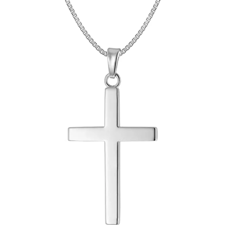 trendor Herren-Halskette mit Kreuz-Anhänger 28 mm aus Silber 925, zeitloser Halsschmuck mit Venezia-Kette, 50 cm, elegante Geschenkidee – Bild 1