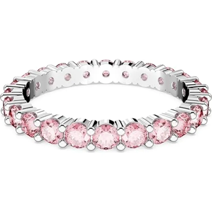 Swarovski Matrix Ring, Rhodinierter Damenschmuck mit Rosa-violetten Swarovski Kristallen
