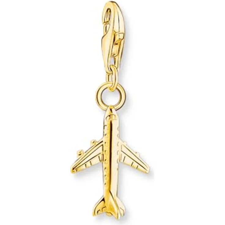 THOMAS SABO Charm-Anhänger Flugzeug, vergoldet 18 Karat Sterlingsilber, Charm Club Anhänger mit Karabinerhaken – Bild 1