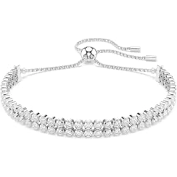 Swarovski Matrix Tennis Armband, Rhodiniertes Damenarmband im Cupchain-Design mit Weißen Kristallen, Armbandlänge 24 cm, Armbandbreite 0.4 cm – Bild 1
