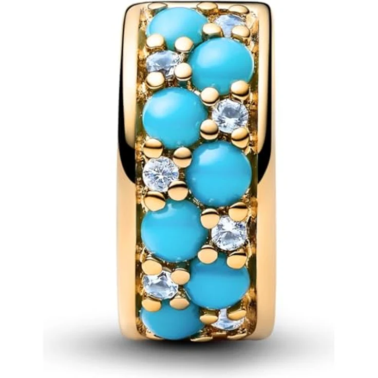 PANDORA Moments Aquablaues Clip-Charm aus 14 Karat Vergoldetem Sterling Silber mit eisblauen und capriblauen Kristallen, Kompatibel mit Moments Anhängern – Bild 2