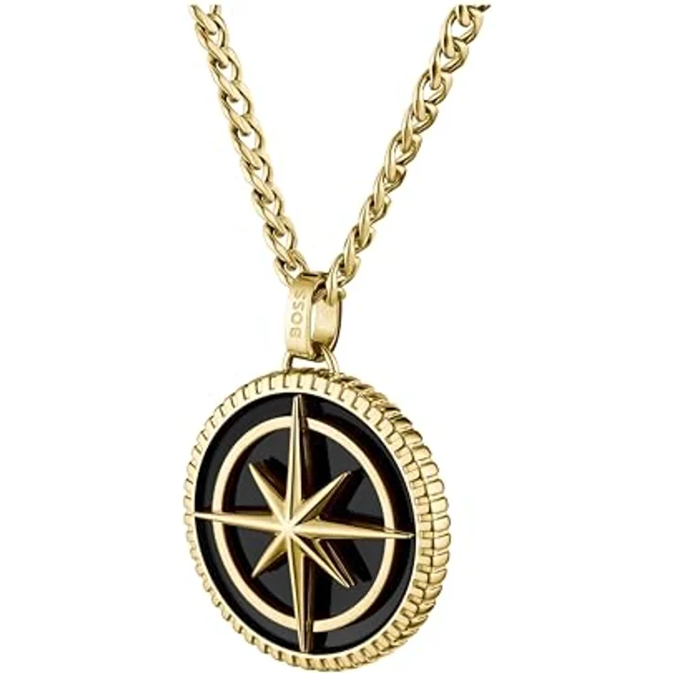 BOSS Jewelry NORTH Herren-Halskette aus Edelstahl mit Gelbgold-beschichtung und Kompass-Anhänger, 558 mm – Bild 2