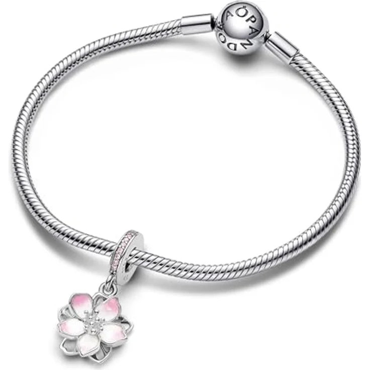 PANDORA Damen-Halskette Silber Geschenkset Kirschblüte 68304, Ankerkette mit Zirkonia und Karabinerverschluss, Blumenmotiv – Bild 4