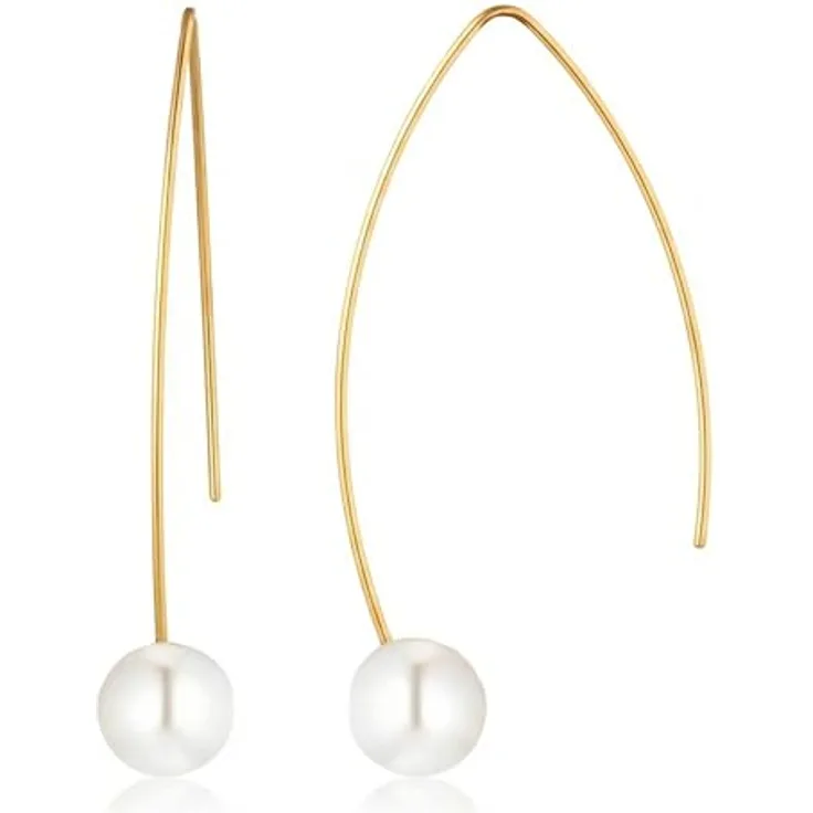 Heideman Auris Damen Ohrringe - Hängende Goldfarbene Perlenschmuck mit weißen Perlen - 4cm lang, hypoallergen