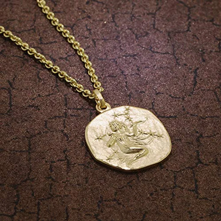 trendor Jungfrau Sternzeichen Herrenkette Gold auf Silber, Ø 20 mm, vergoldete Rundanker-Kette 50 cm, hochwertiger Halsschmuck aus Silber 925, Geschenkidee für Herren – Bild 3