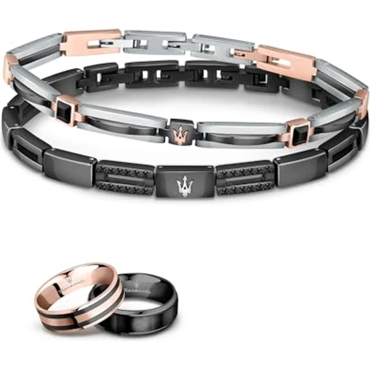 Maserati Ceramic Herren Armband JM223ATZ19, elegantes Armband mit Clip-Verschluss, 210 mm, Edelstahl-Glieder – Bild 4