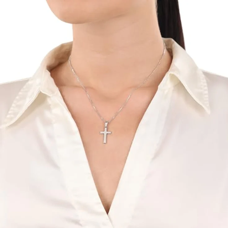Amor Motivanhänger, Unisex Kreuz-Anhänger aus Weißgold 375/9ct, 2,5 cm, inkl. Schmuck Geschenkbox – Bild 4