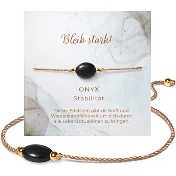 PURAJA Onyx Armband Damen, handgefertigt mit 18k echt vergoldeten Edelstahl Perlen, Glücksarmband für Mut und kraftvolle Energie, verstellbar bis 23cm – Bild 1