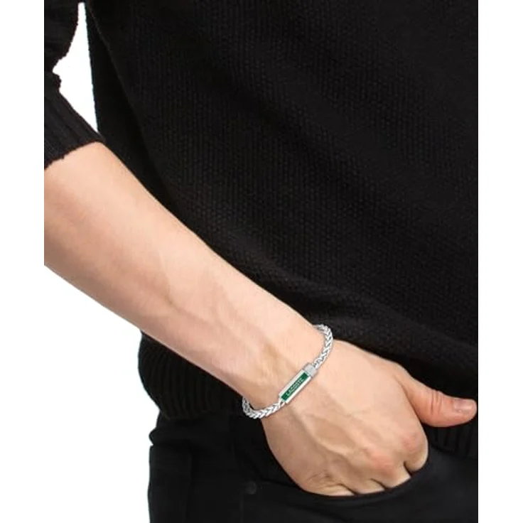 Lacoste Gliederarmband Herrenkollektion SPELT aus Edelstahl mit verstellbarem Magnetverschluss, 190-222 mm, grünes Logo – Bild 3