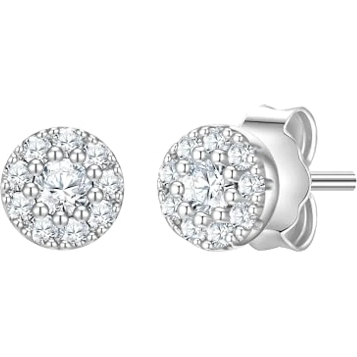 Glanzstücke München Damen Ohrstecker, 925/- Sterling Silber rhodiniert mit weißen Zirkonia, glamouröses Design, 4,1 mm Höhe – Bild 1